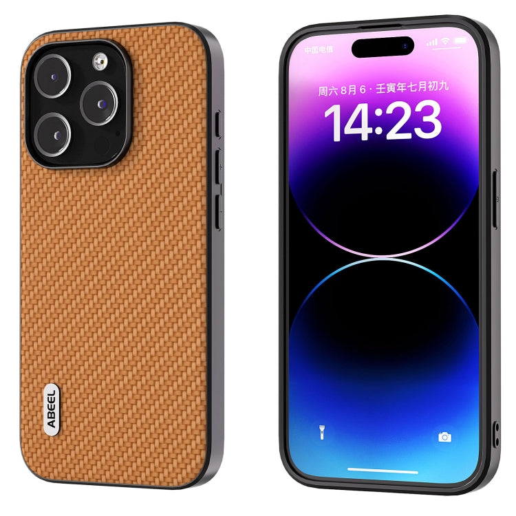 For iPhone 15 Pro ABEEL Carbon Fiber Texture Protective Phone Case(Light Brown) - HoMEdemic™ 
