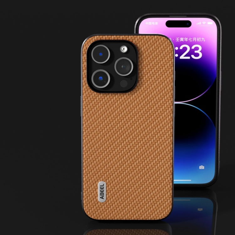 For iPhone 15 Pro ABEEL Carbon Fiber Texture Protective Phone Case(Light Brown) - HoMEdemic™ 