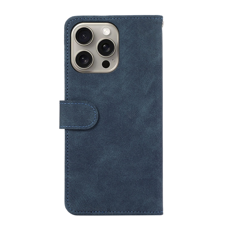 For iPhone 15 Pro ABEEL Color Block Magnetic RFID Leather Phone Case(Blue-Brown) - HoMEdemic™ 