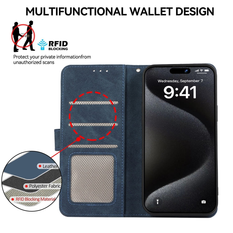 For iPhone 15 Pro ABEEL Color Block Magnetic RFID Leather Phone Case(Blue-Brown) - HoMEdemic™ 