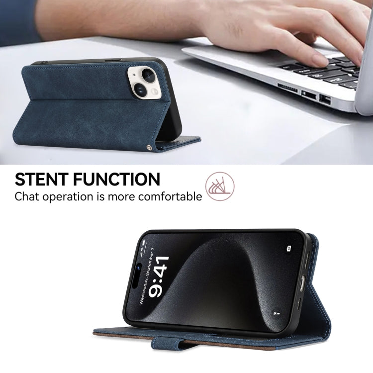 For iPhone 15 Pro ABEEL Color Block Magnetic RFID Leather Phone Case(Blue-Brown) - HoMEdemic™ 