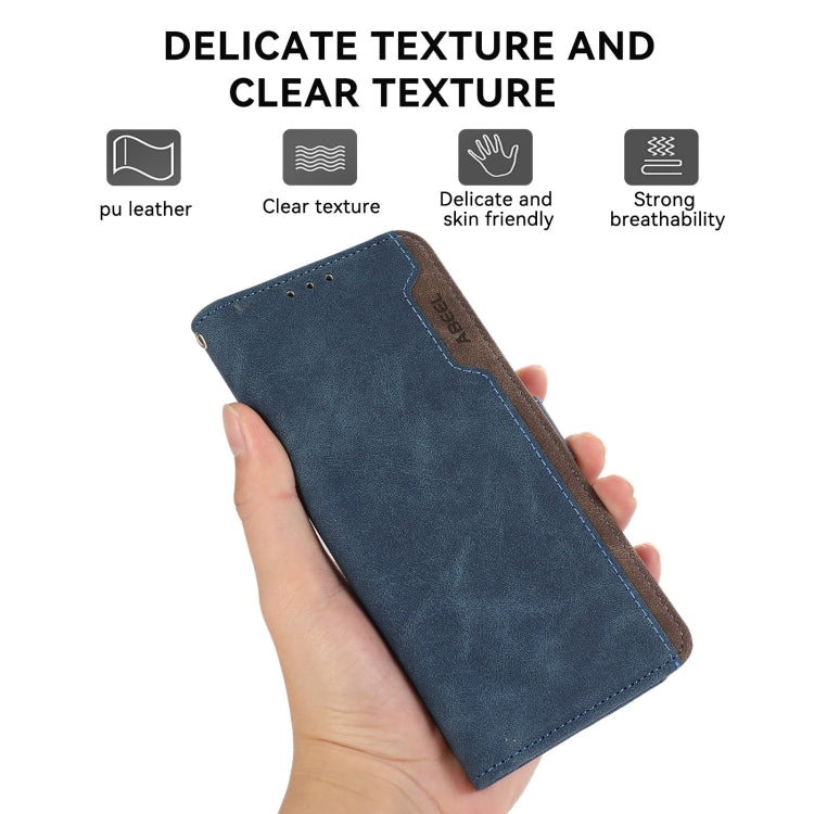 For iPhone 15 Pro ABEEL Color Block Magnetic RFID Leather Phone Case(Blue-Brown) - HoMEdemic™ 
