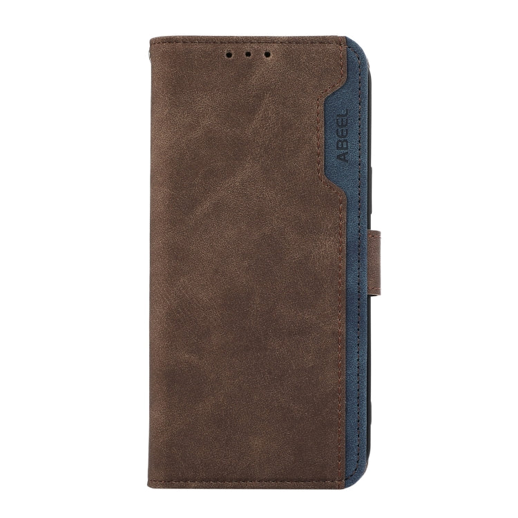 For iPhone 15 Pro ABEEL Color Block Magnetic RFID Leather Phone Case(Brown-Blue) - HoMEdemic™ 
