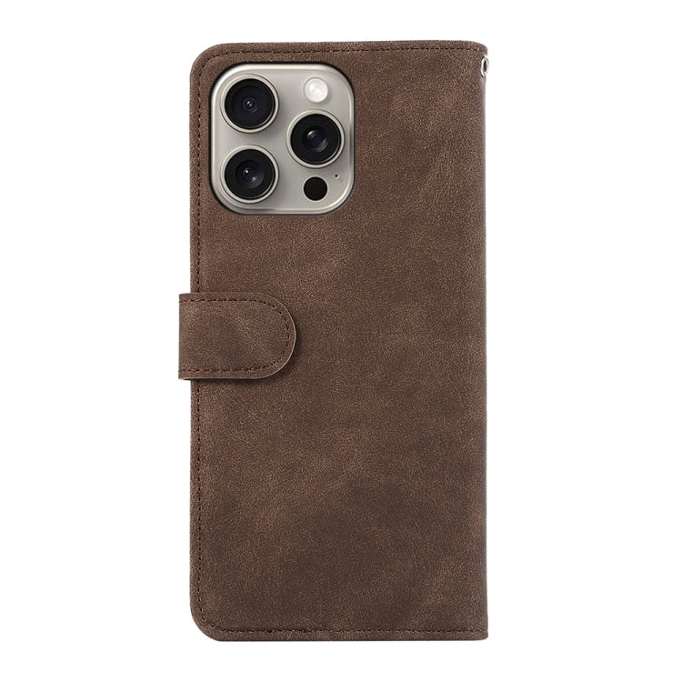 For iPhone 15 Pro ABEEL Color Block Magnetic RFID Leather Phone Case(Brown-Blue) - HoMEdemic™ 
