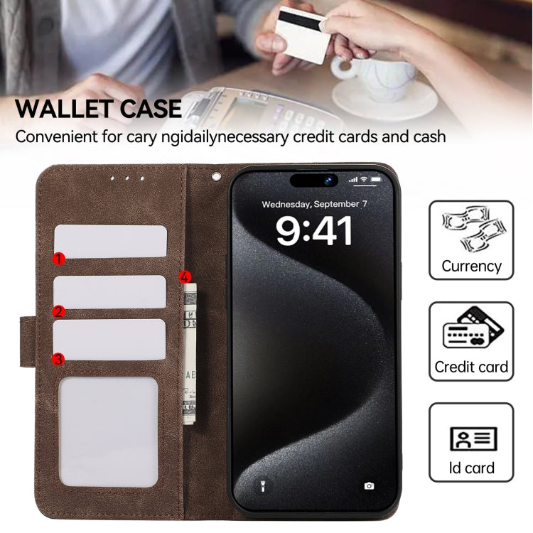 For iPhone 15 Pro ABEEL Color Block Magnetic RFID Leather Phone Case(Brown-Blue) - HoMEdemic™ 