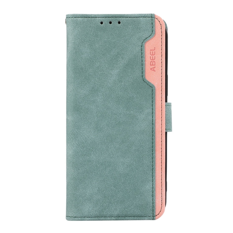 For iPhone 15 Pro ABEEL Color Block Magnetic RFID Leather Phone Case(Cyan-Pink) - HoMEdemic™ 