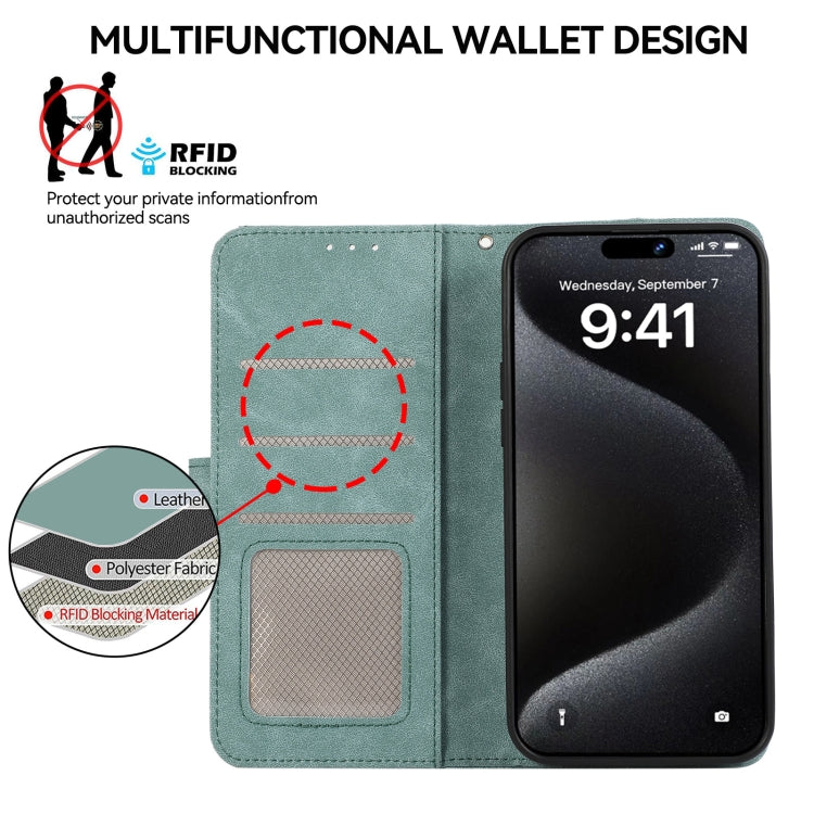 For iPhone 15 Pro ABEEL Color Block Magnetic RFID Leather Phone Case(Cyan-Pink) - HoMEdemic™ 