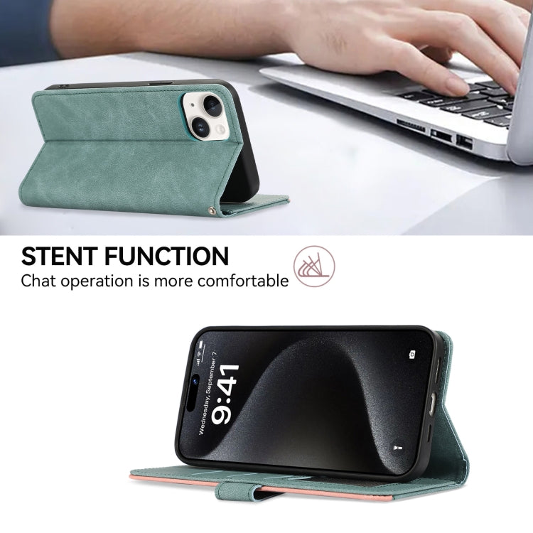 For iPhone 15 Pro ABEEL Color Block Magnetic RFID Leather Phone Case(Cyan-Pink) - HoMEdemic™ 