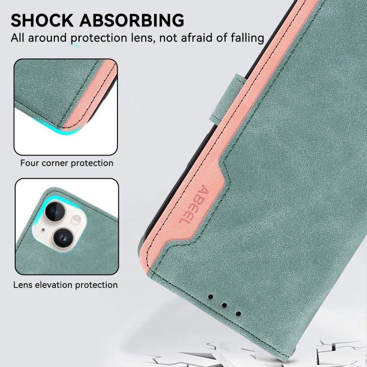 For iPhone 15 Pro ABEEL Color Block Magnetic RFID Leather Phone Case(Cyan-Pink) - HoMEdemic™ 