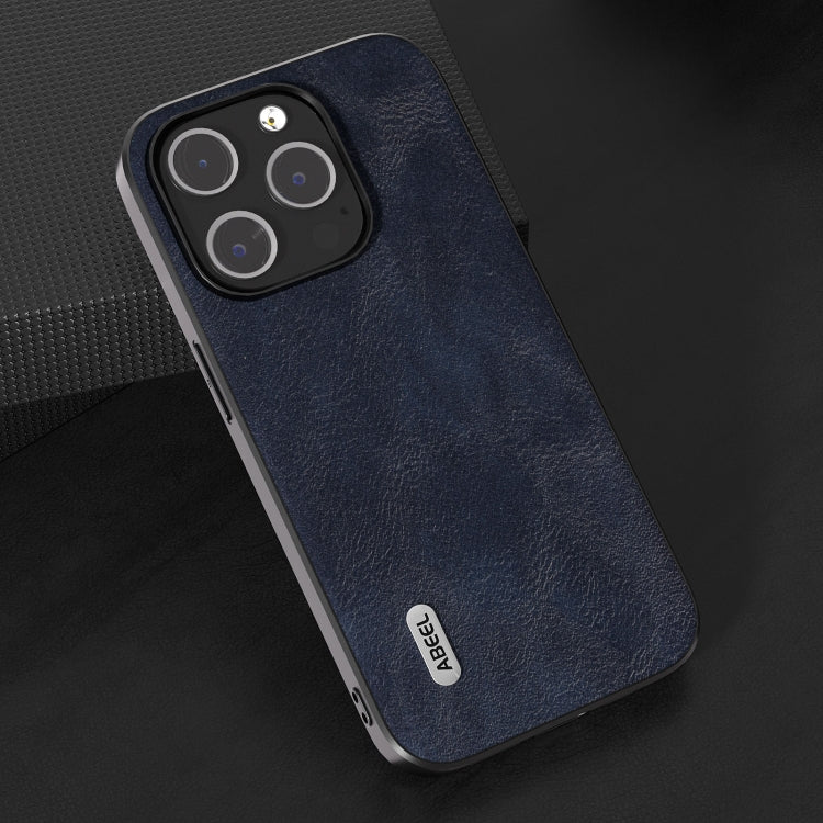 For iPhone 15 Pro ABEEL Cowhide Texture PU Phone Case(Blue) - HoMEdemic™ 