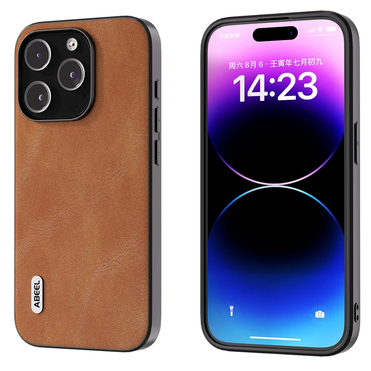 For iPhone 15 Pro ABEEL Cowhide Texture PU Phone Case(Brown) - HoMEdemic™ 