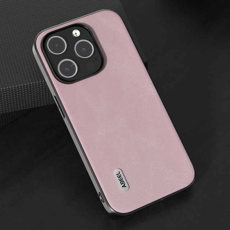 For iPhone 15 Pro ABEEL Cowhide Texture PU Phone Case(Pink) - HoMEdemic™ 