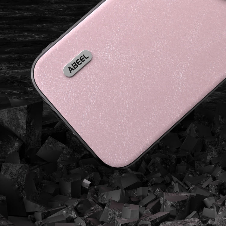 For iPhone 15 Pro ABEEL Cowhide Texture PU Phone Case(Pink) - HoMEdemic™ 