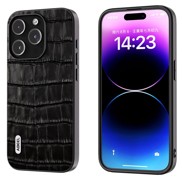 For iPhone 15 Pro ABEEL Crocodile Texture Genuine Leather Phone Case(Black) - HoMEdemic™ 