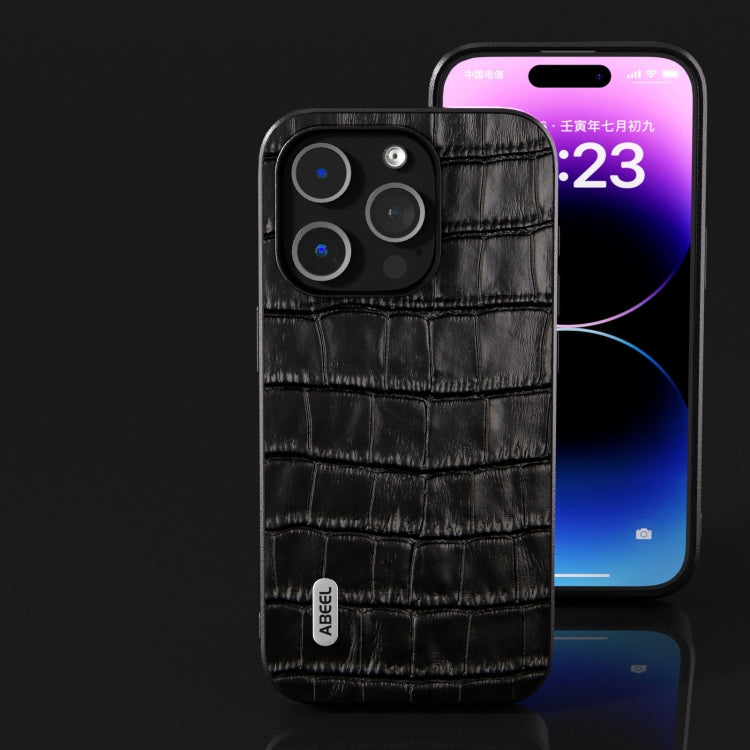 For iPhone 15 Pro ABEEL Crocodile Texture Genuine Leather Phone Case(Black) - HoMEdemic™ 