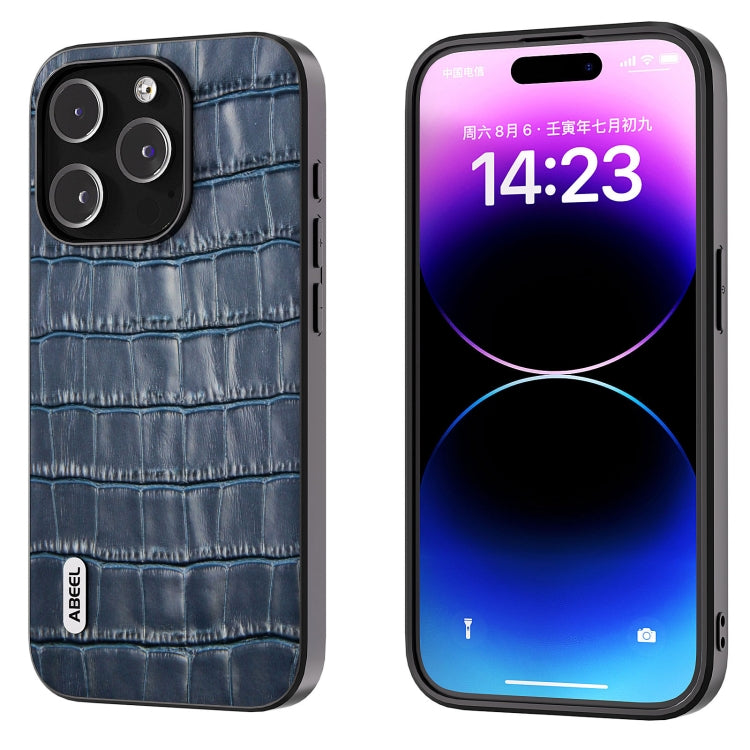 For iPhone 15 Pro ABEEL Crocodile Texture Genuine Leather Phone Case(Blue) - HoMEdemic™ 