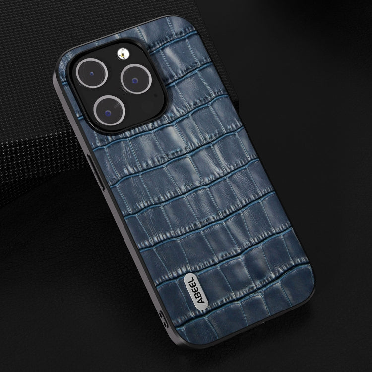 For iPhone 15 Pro ABEEL Crocodile Texture Genuine Leather Phone Case(Blue) - HoMEdemic™ 