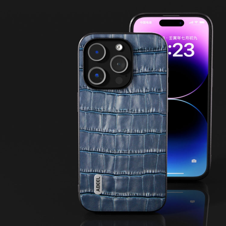 For iPhone 15 Pro ABEEL Crocodile Texture Genuine Leather Phone Case(Blue) - HoMEdemic™ 