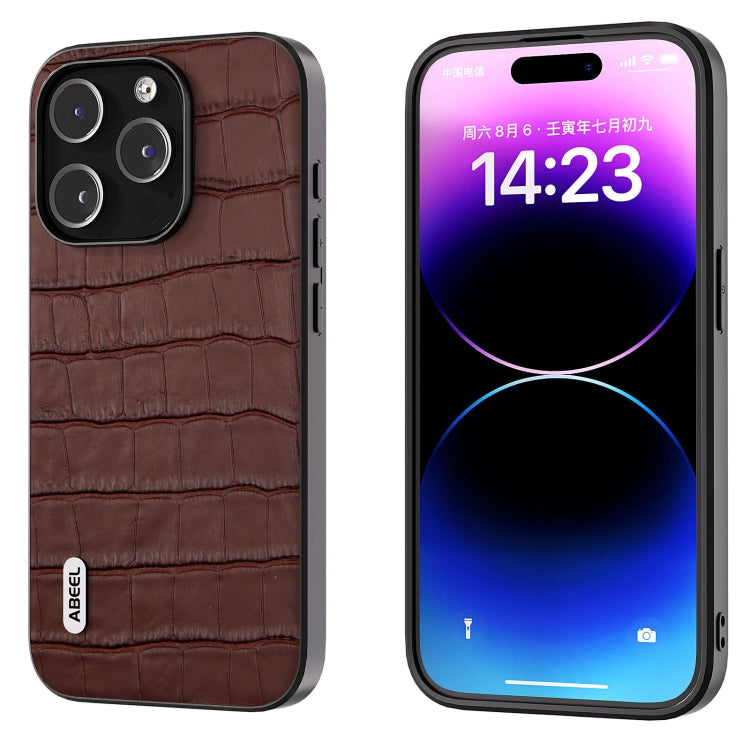 For iPhone 15 Pro ABEEL Crocodile Texture Genuine Leather Phone Case(Brown) - HoMEdemic™ 