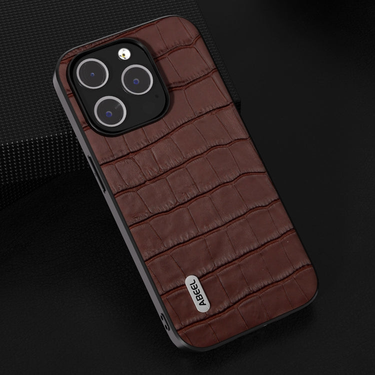 For iPhone 15 Pro ABEEL Crocodile Texture Genuine Leather Phone Case(Brown) - HoMEdemic™ 
