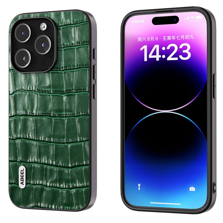 For iPhone 15 Pro ABEEL Crocodile Texture Genuine Leather Phone Case(Green) - HoMEdemic™ 