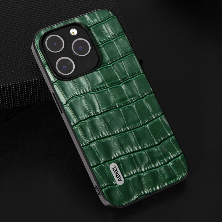 For iPhone 15 Pro ABEEL Crocodile Texture Genuine Leather Phone Case(Green) - HoMEdemic™ 