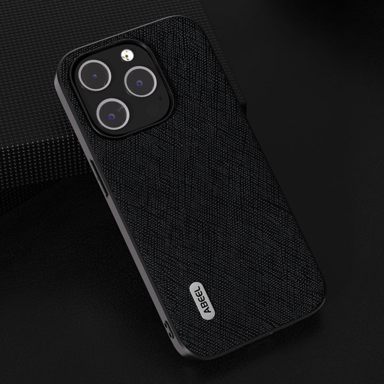 For iPhone 15 Pro ABEEL Cross Texture Genuine Leather Phone Case(Black) - HoMEdemic™ 