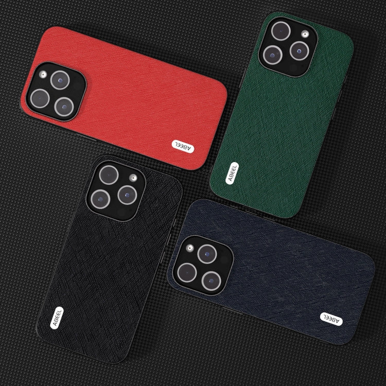 For iPhone 15 Pro ABEEL Cross Texture Genuine Leather Phone Case(Black) - HoMEdemic™ 