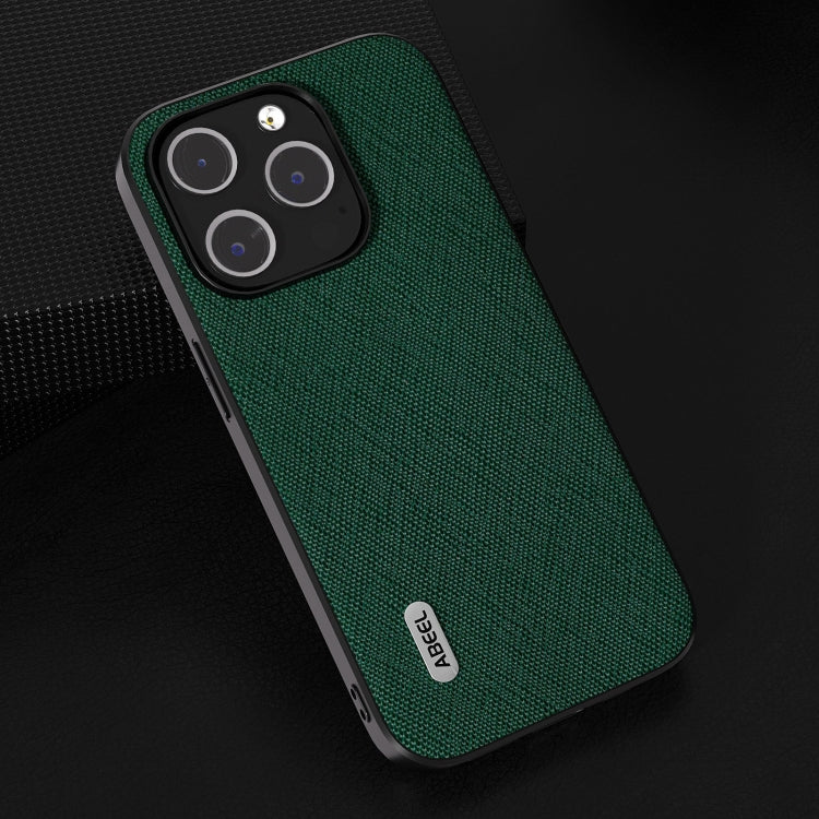 For iPhone 15 Pro ABEEL Cross Texture Genuine Leather Phone Case(Green) - HoMEdemic™ 