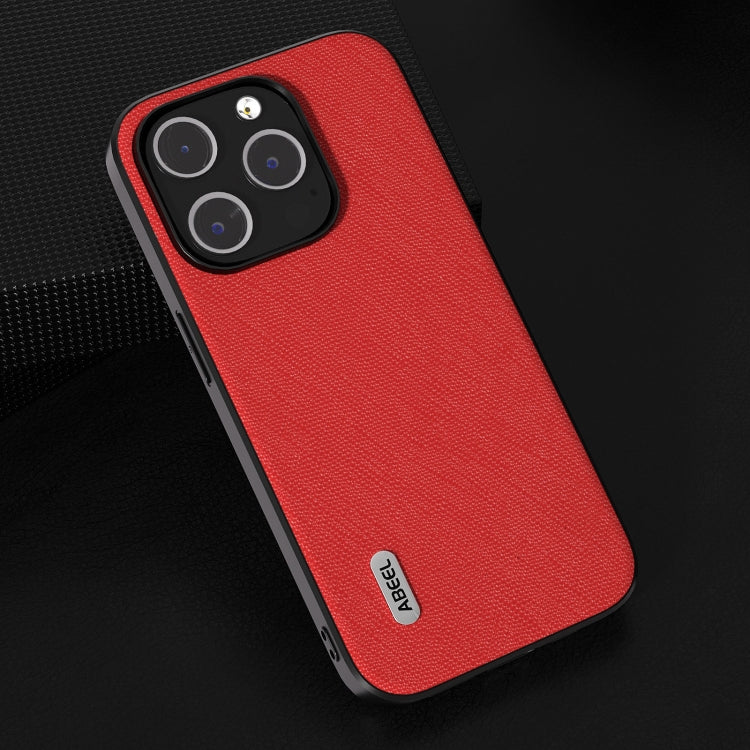 For iPhone 15 Pro ABEEL Cross Texture Genuine Leather Phone Case(Red) - HoMEdemic™ 
