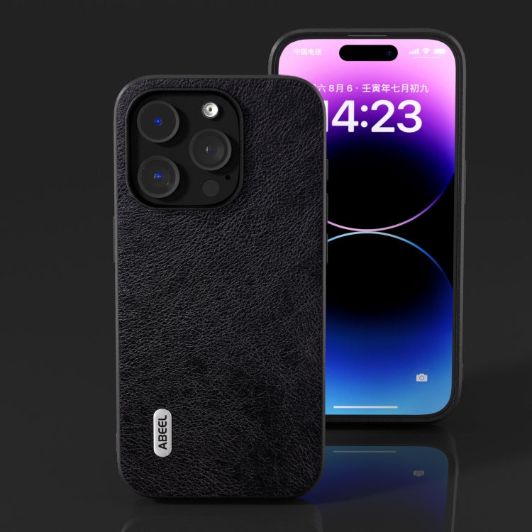 For iPhone 15 Pro ABEEL Dual Color Lichi Texture PU Phone Case(Black) - HoMEdemic™ 