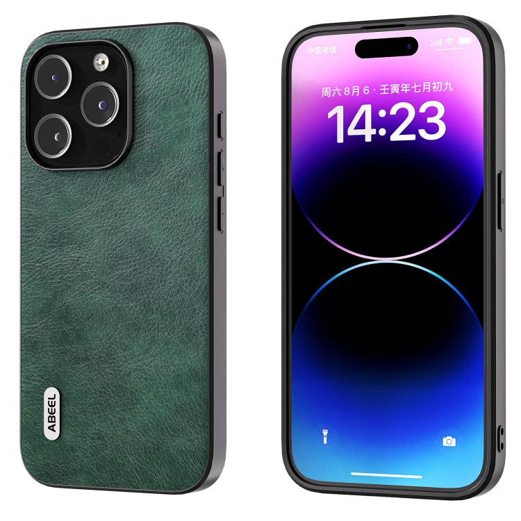 For iPhone 15 Pro ABEEL Dual Color Lichi Texture PU Phone Case(Green) - HoMEdemic™ 