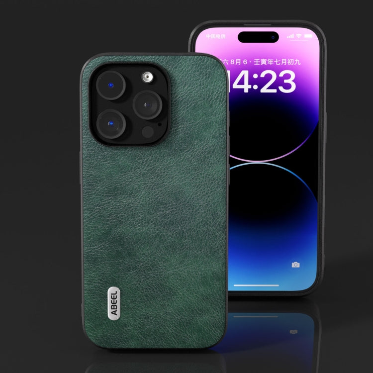 For iPhone 15 Pro ABEEL Dual Color Lichi Texture PU Phone Case(Green) - HoMEdemic™ 