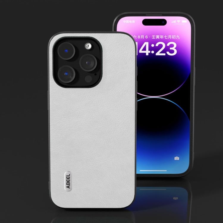 For iPhone 15 Pro ABEEL Dual Color Lichi Texture PU Phone Case(White) - HoMEdemic™ 