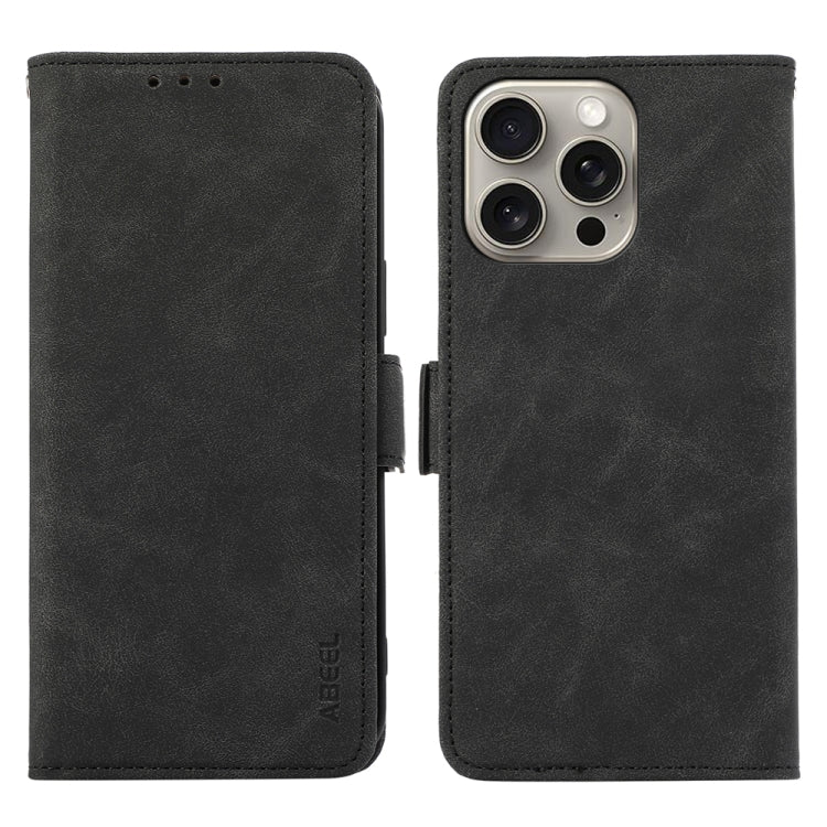 For iPhone 15 Pro ABEEL Frosted Magnetic RFID Leather Phone Case(Black) - HoMEdemic™ 