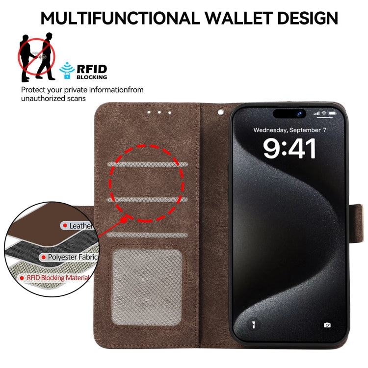 For iPhone 15 Pro ABEEL Frosted Magnetic RFID Leather Phone Case(Brown) - HoMEdemic™ 