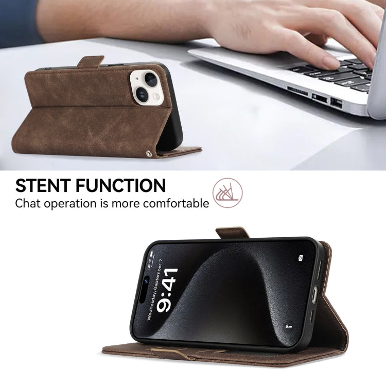 For iPhone 15 Pro ABEEL Frosted Magnetic RFID Leather Phone Case(Brown) - HoMEdemic™ 