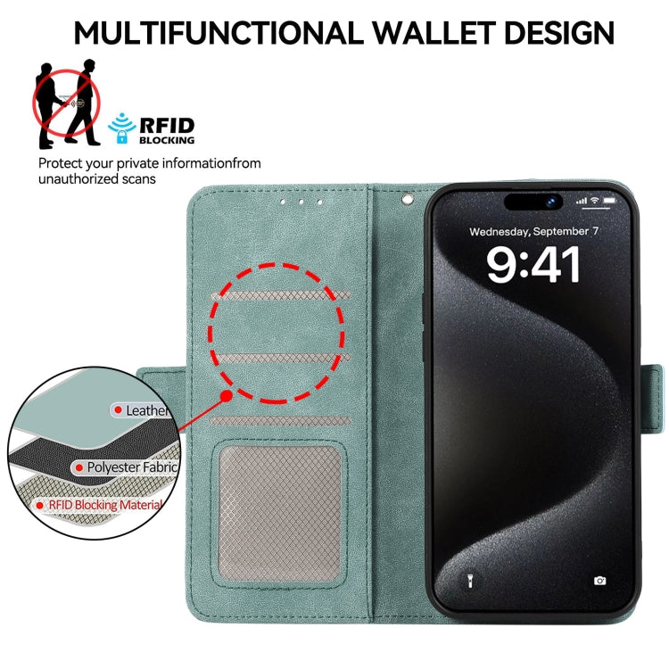 For iPhone 15 Pro ABEEL Frosted Magnetic RFID Leather Phone Case(Cyan) - HoMEdemic™ 