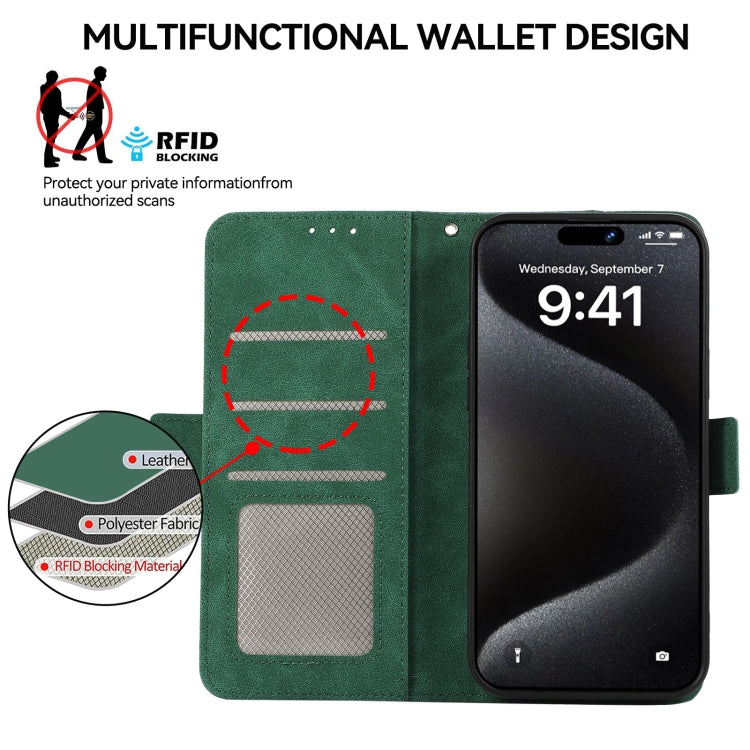 For iPhone 15 Pro ABEEL Frosted Magnetic RFID Leather Phone Case(Green) - HoMEdemic™ 
