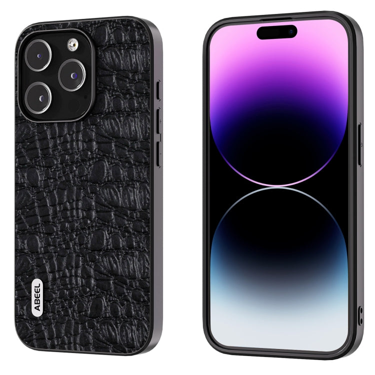 For iPhone 15 Pro ABEEL Genuine Leather Canopy Black Edge Phone Case(Black) - HoMEdemic™ 