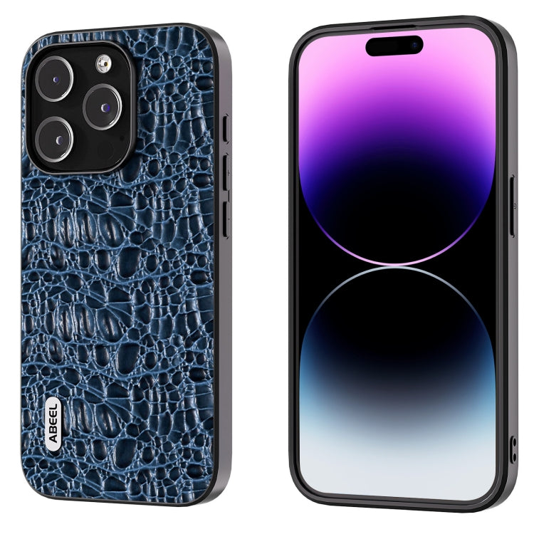 For iPhone 15 Pro ABEEL Genuine Leather Canopy Black Edge Phone Case(Blue) - HoMEdemic™ 