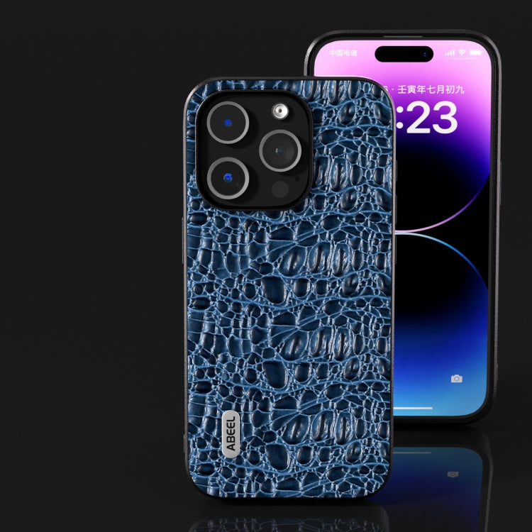 For iPhone 15 Pro ABEEL Genuine Leather Canopy Black Edge Phone Case(Blue) - HoMEdemic™ 