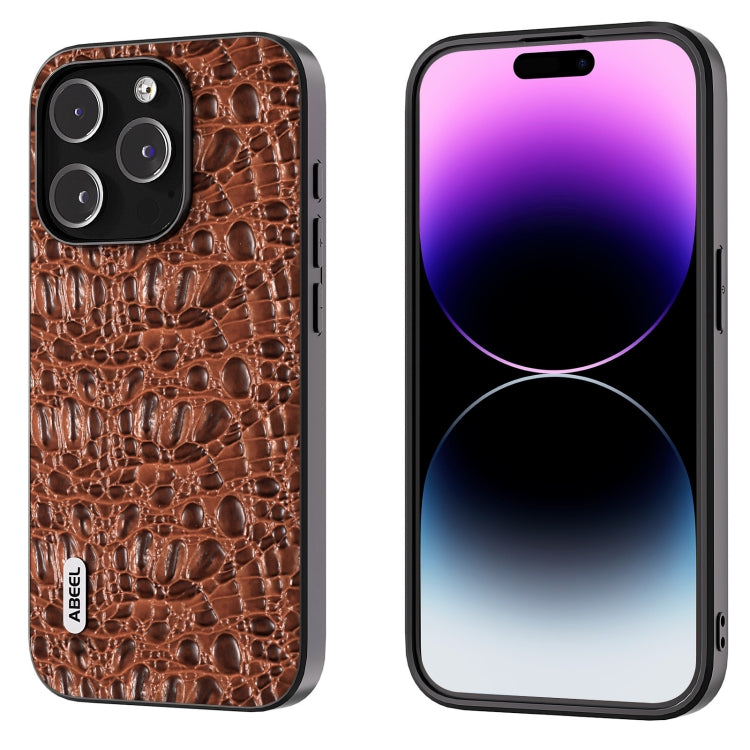 For iPhone 15 Pro ABEEL Genuine Leather Canopy Black Edge Phone Case(Brown) - HoMEdemic™ 