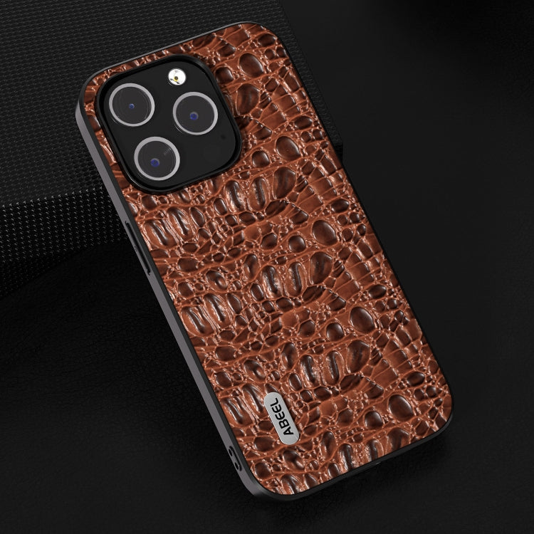 For iPhone 15 Pro ABEEL Genuine Leather Canopy Black Edge Phone Case(Brown) - HoMEdemic™ 