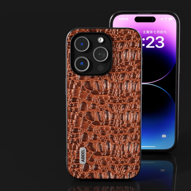 For iPhone 15 Pro ABEEL Genuine Leather Canopy Black Edge Phone Case(Brown) - HoMEdemic™ 