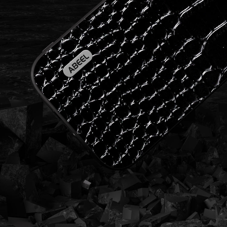For iPhone 15 Pro ABEEL Genuine Leather Crocodile Pattern Black Edge Phone Case(Black) - HoMEdemic™ 