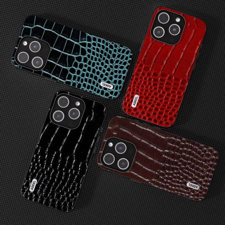 For iPhone 15 Pro ABEEL Genuine Leather Crocodile Pattern Black Edge Phone Case(Coffee) - HoMEdemic™ 