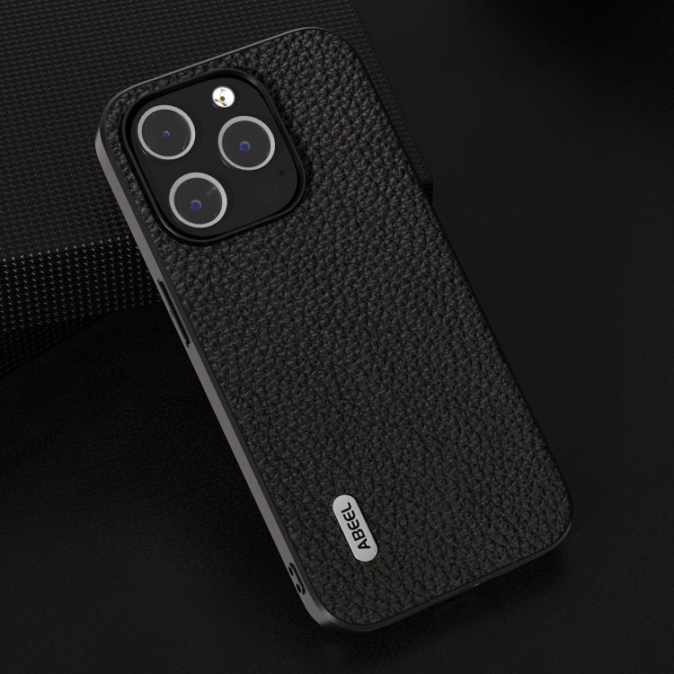 For iPhone 15 Pro ABEEL Genuine Leather Litchi Texture Phone Case(Black) - HoMEdemic™ 