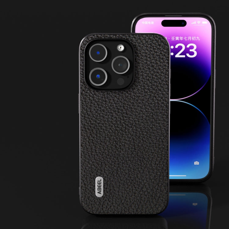 For iPhone 15 Pro ABEEL Genuine Leather Litchi Texture Phone Case(Black) - HoMEdemic™ 