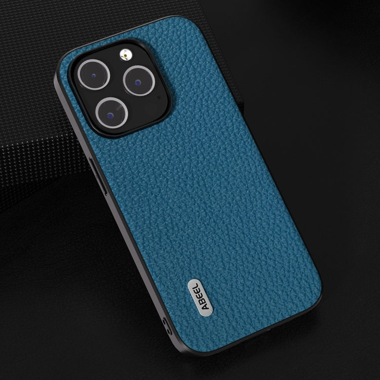 For iPhone 15 Pro ABEEL Genuine Leather Litchi Texture Phone Case(Blue) - HoMEdemic™ 
